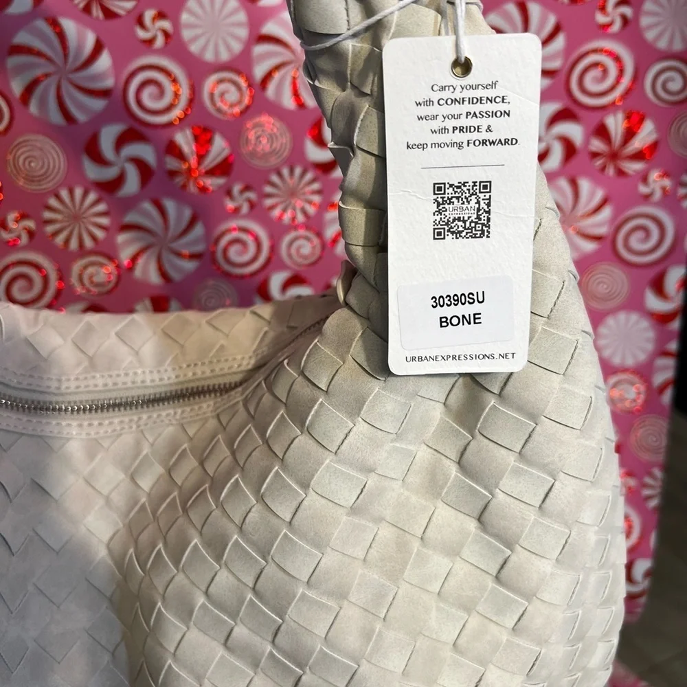 💎💎NWT-Urban Expressions STUNNING Bone Suede Faux-Leather Woven Hobo Bag 💎💎